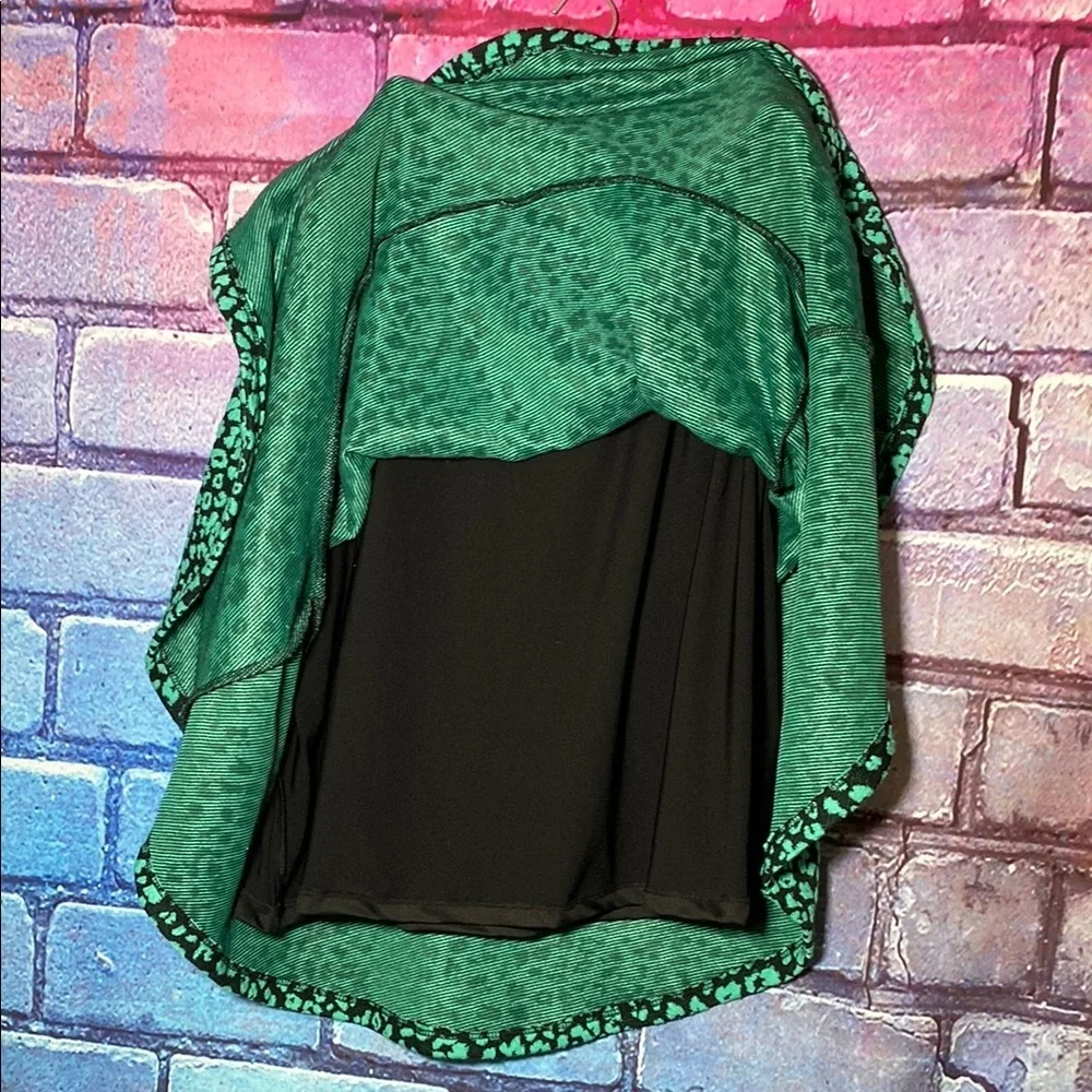 Women's Anthropology + Kin Green Patterned Midi-Skirt With Cheetah Print Size 2